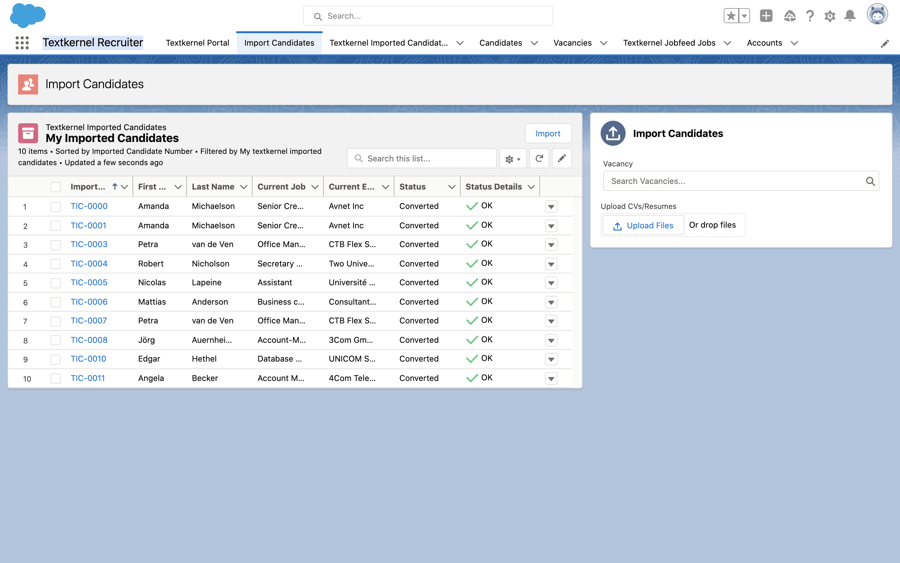 Recruiter CV parsing - Textkernel Saleforce Connector